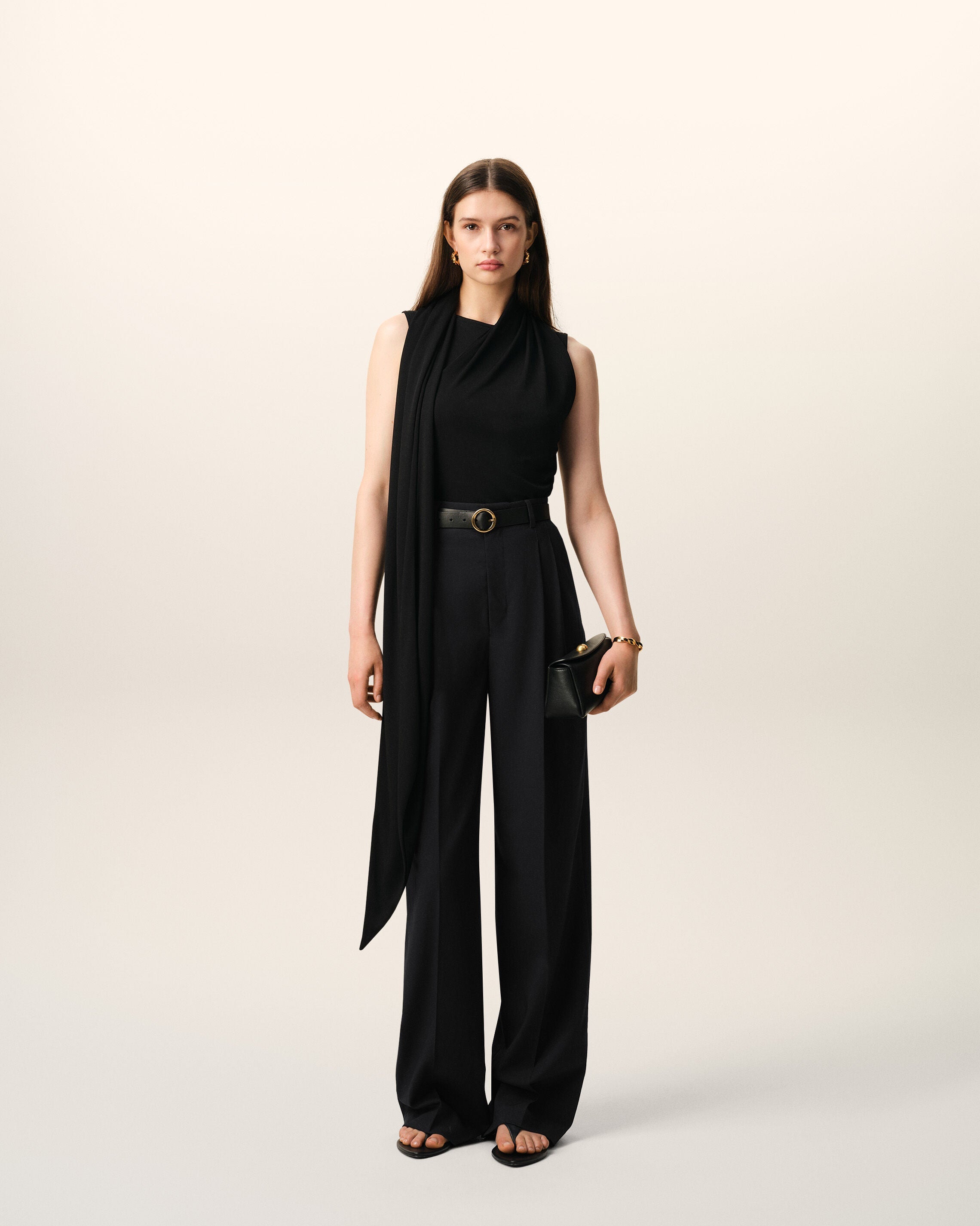 AmiParis Black New Wool High Waist Wide Trousers Women's