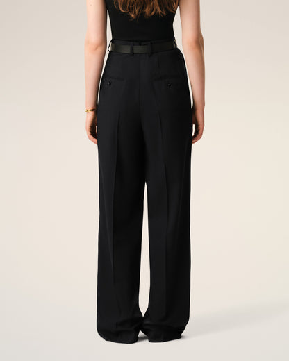 AmiParis Black New Wool High Waist Wide Trousers Women's