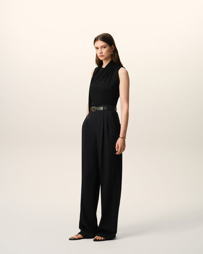 AmiParis Black New Wool High Waist Wide Trousers Women's