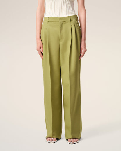 AmiParis Green New Wool Low Waist Wide Trousers Women's