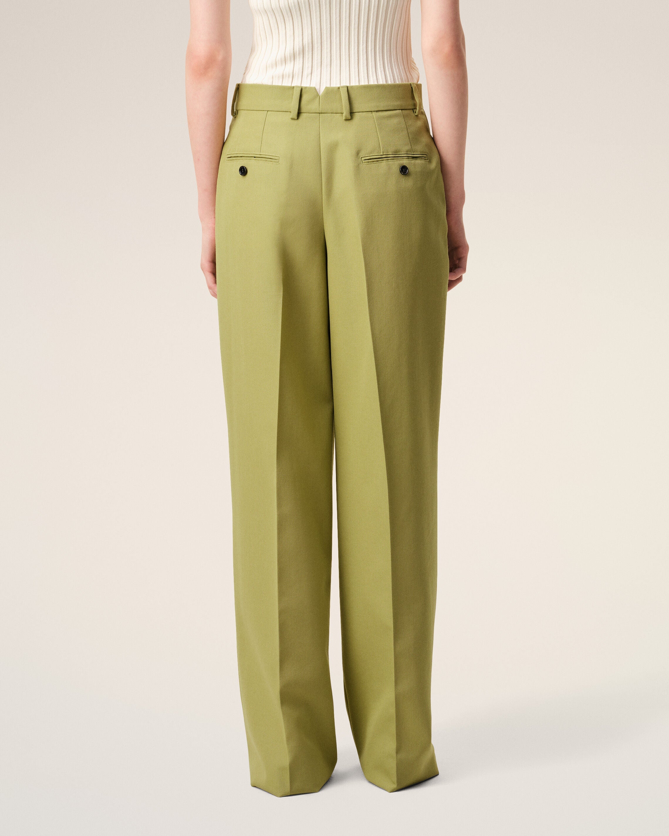 AmiParis Green New Wool Low Waist Wide Trousers Women's