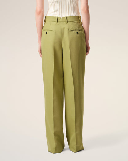 AmiParis Green New Wool Low Waist Wide Trousers Women's