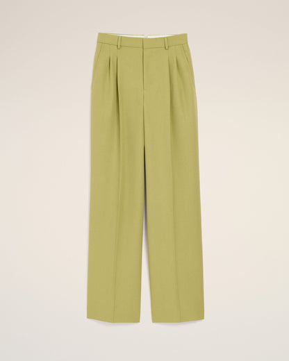 AmiParis Green New Wool Low Waist Wide Trousers Women's