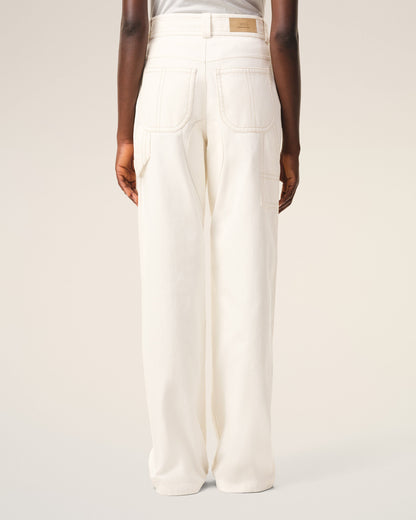 AmiParis White Cotton Worker Trousers Women's