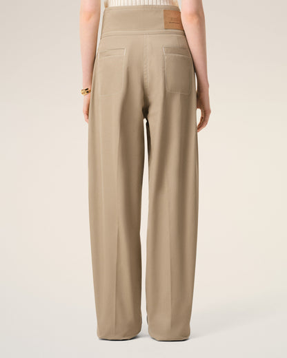 AmiParis Beige Cotton Wrapped Belted Trousers Women's
