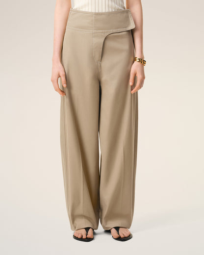 AmiParis Beige Cotton Wrapped Belted Trousers Women's
