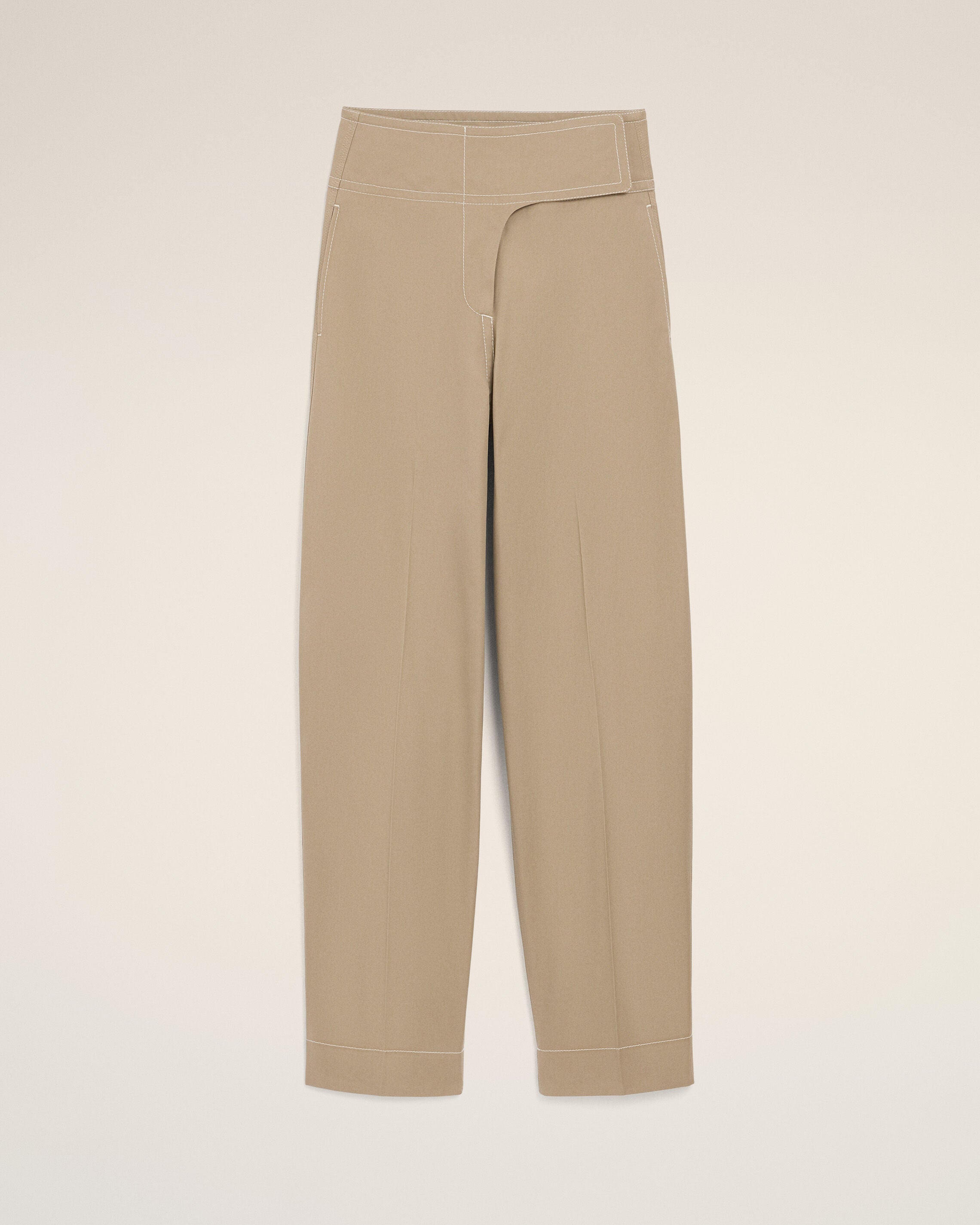 AmiParis Beige Cotton Wrapped Belted Trousers Women's