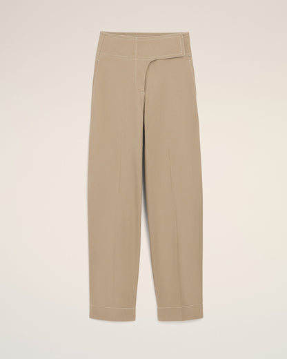 AmiParis Beige Cotton Wrapped Belted Trousers Women's