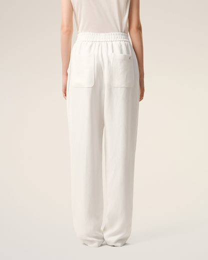 AmiParis White Blended Linen Elasticated Waist Trousers Women's