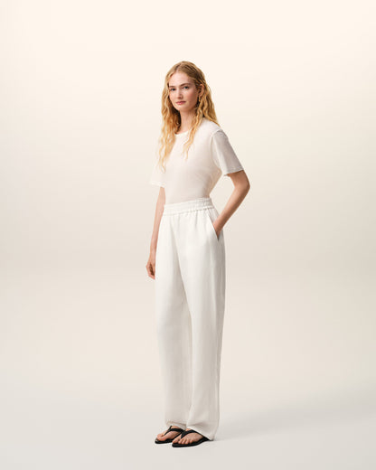 AmiParis White Blended Linen Elasticated Waist Trousers Women's