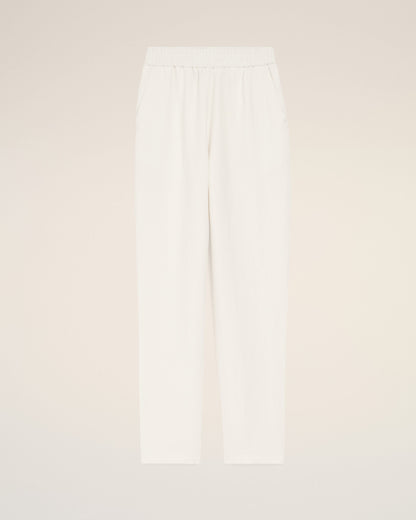 AmiParis White Blended Linen Elasticated Waist Trousers Women's