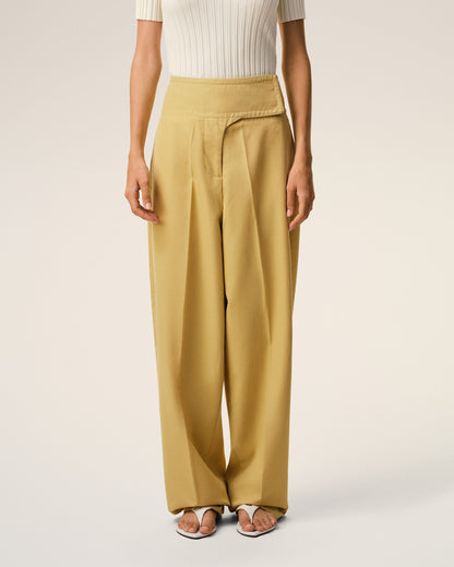 AmiParis Yellow New Wool Wrapped Belted Trousers Women's
