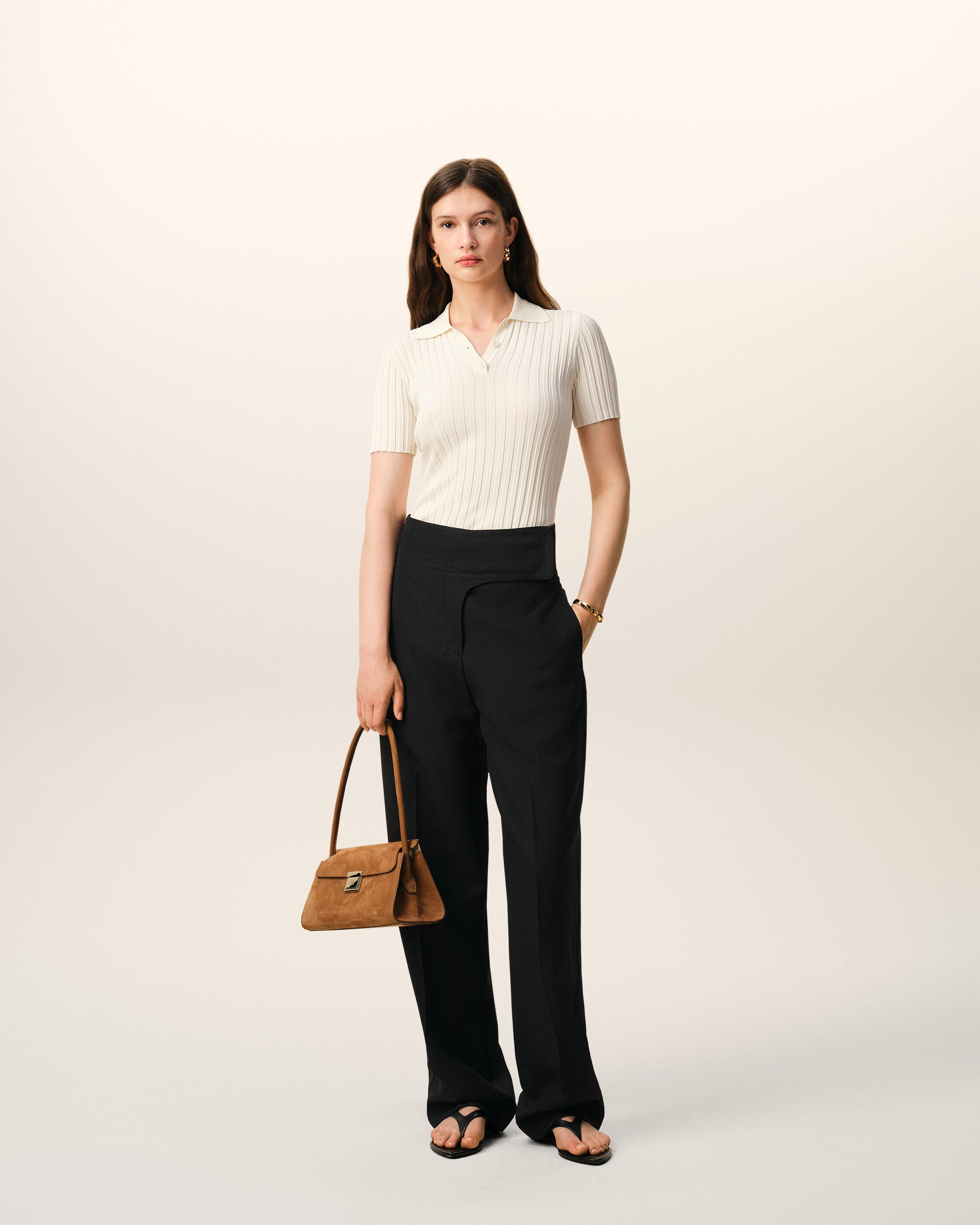AmiParis Black New Wool Wrapped Belted Trousers Women's