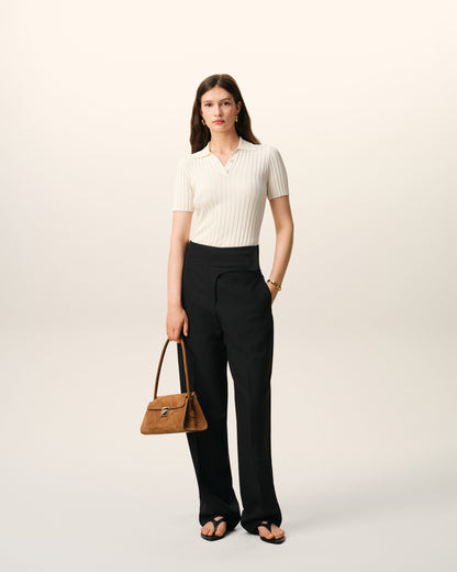 AmiParis Black New Wool Wrapped Belted Trousers Women's