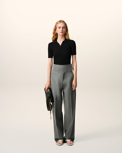 AmiParis Grey New Wool Wrapped Belted Trousers Women's