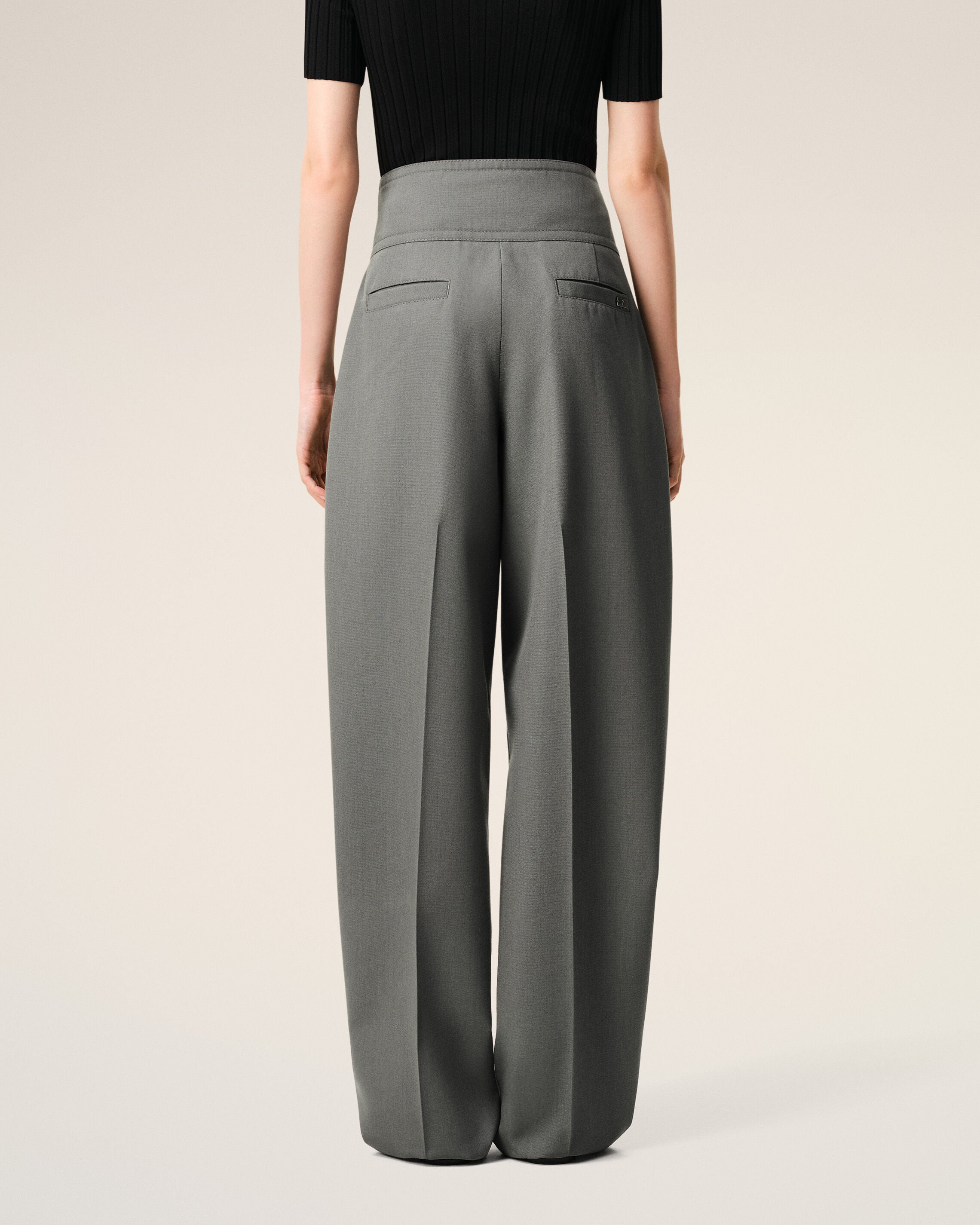AmiParis Grey New Wool Wrapped Belted Trousers Women's