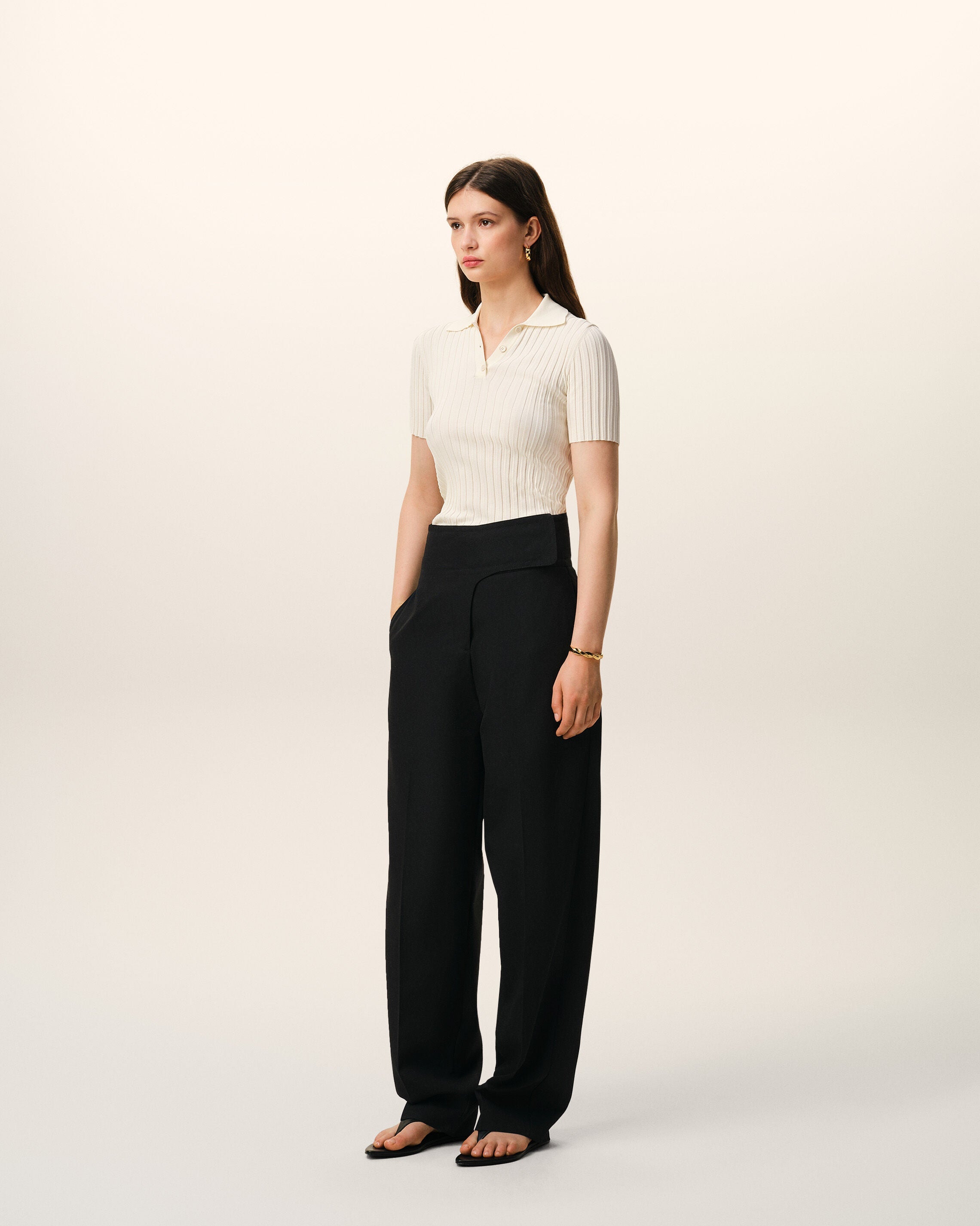 AmiParis Black New Wool Wrapped Belted Trousers Women's