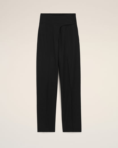 AmiParis Black New Wool Wrapped Belted Trousers Women's