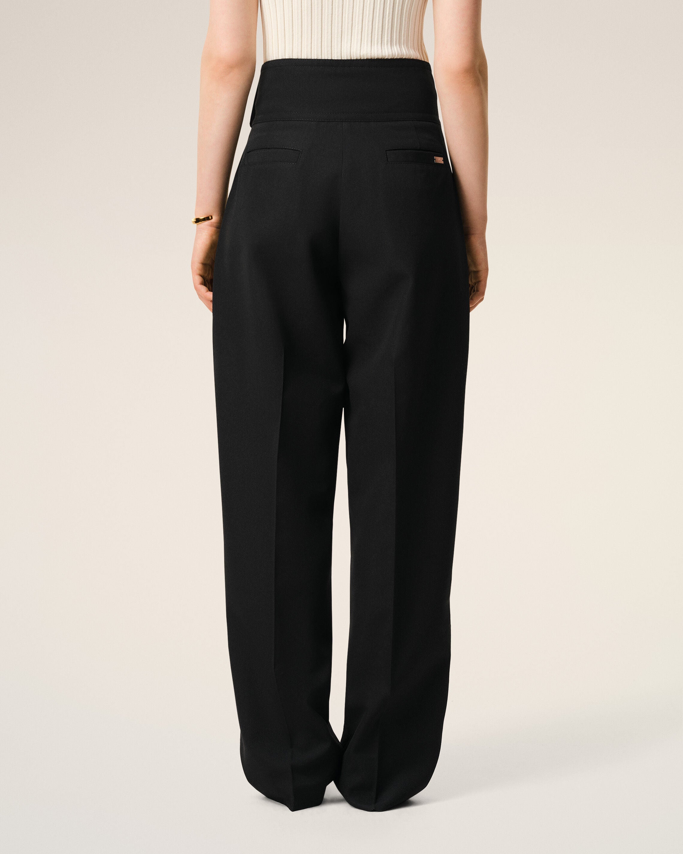 AmiParis Black New Wool Wrapped Belted Trousers Women's