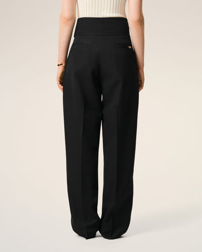 AmiParis Black New Wool Wrapped Belted Trousers Women's