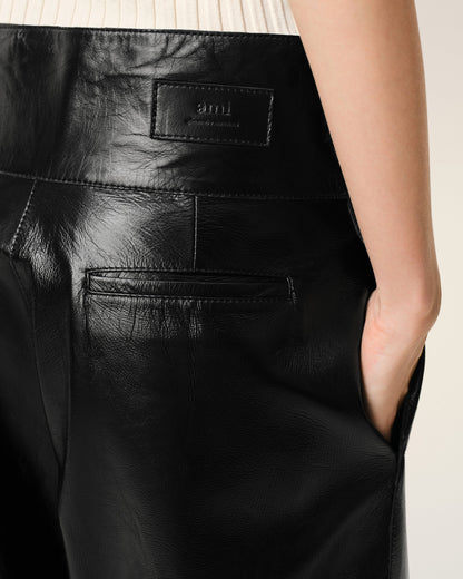 AmiParis Black Lamb Leather Wrapped Belted Trousers Women's