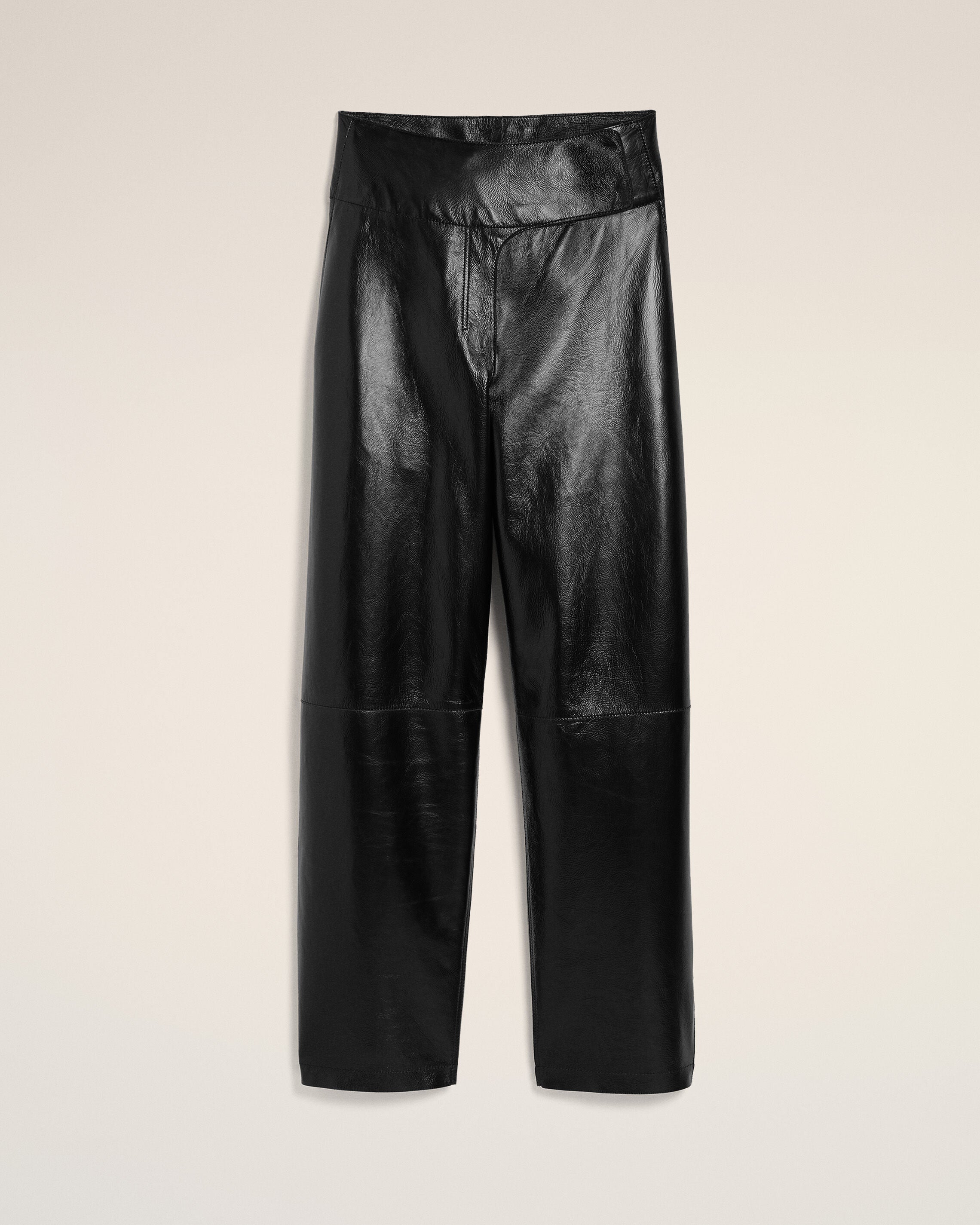 AmiParis Black Lamb Leather Wrapped Belted Trousers Women's