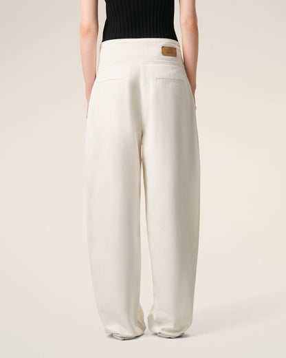 AmiParis White Cotton Wrapped Belted Ballon Fit Jeans Women's