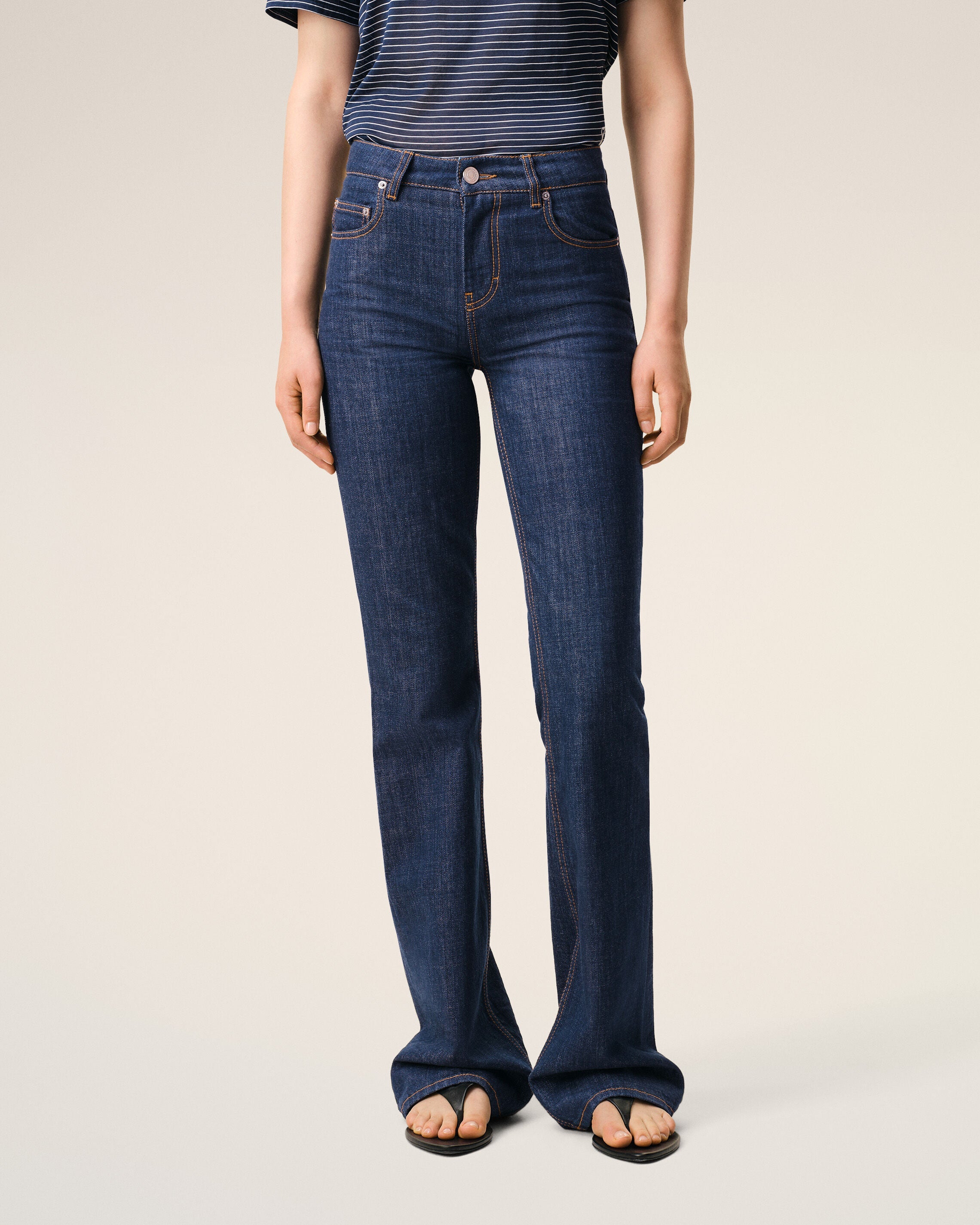 AmiParis Blue Cotton Bootcut Fit Jeans Women's