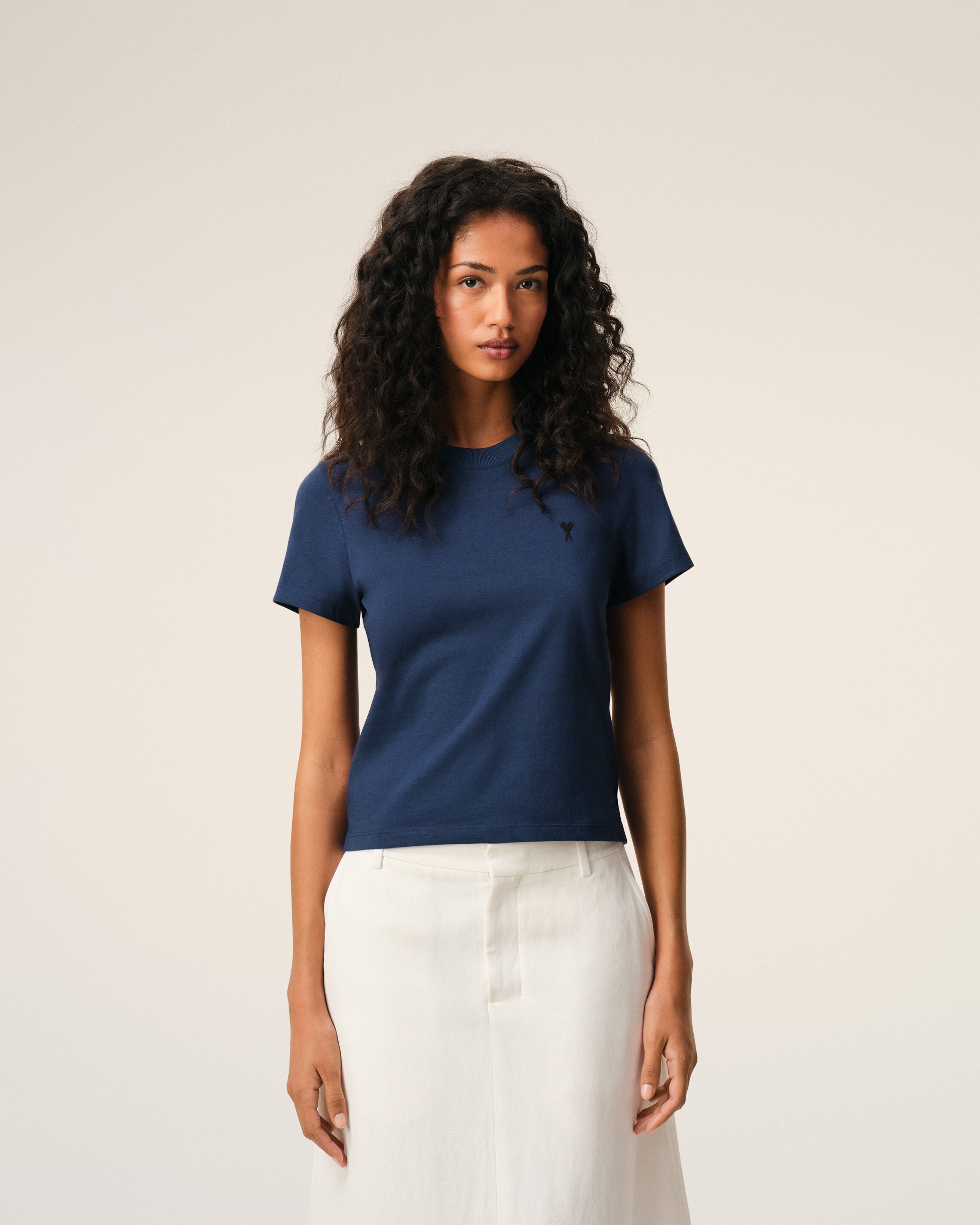 Blue Cotton Ami De Coeur Cropped Tshirt Women's
