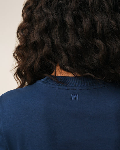 Blue Cotton Ami De Coeur Cropped Tshirt Women's