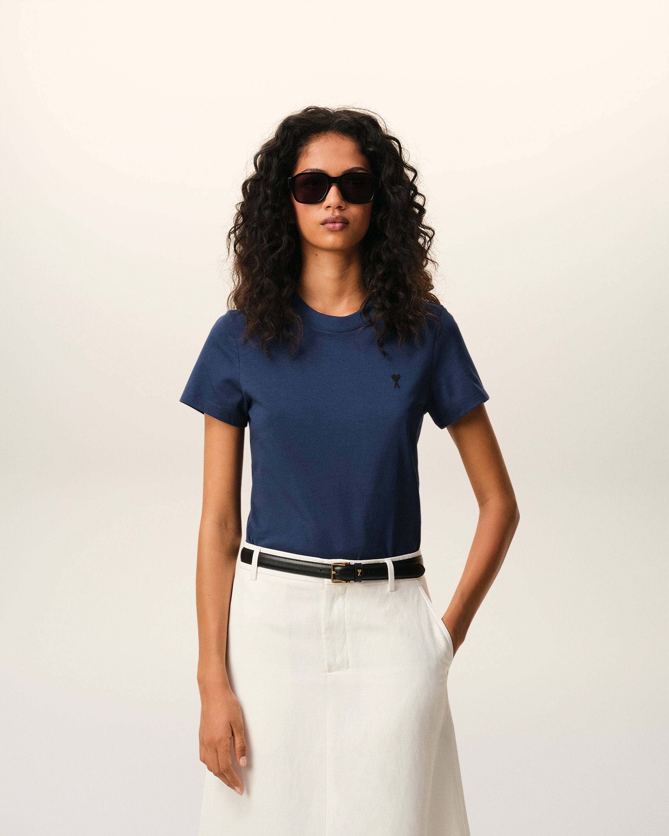 Blue Cotton Ami De Coeur Cropped Tshirt Women's