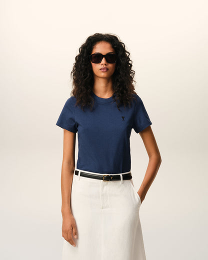 Blue Cotton Ami De Coeur Cropped Tshirt Women's