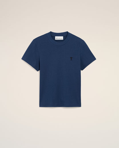 Blue Cotton Ami De Coeur Cropped Tshirt Women's
