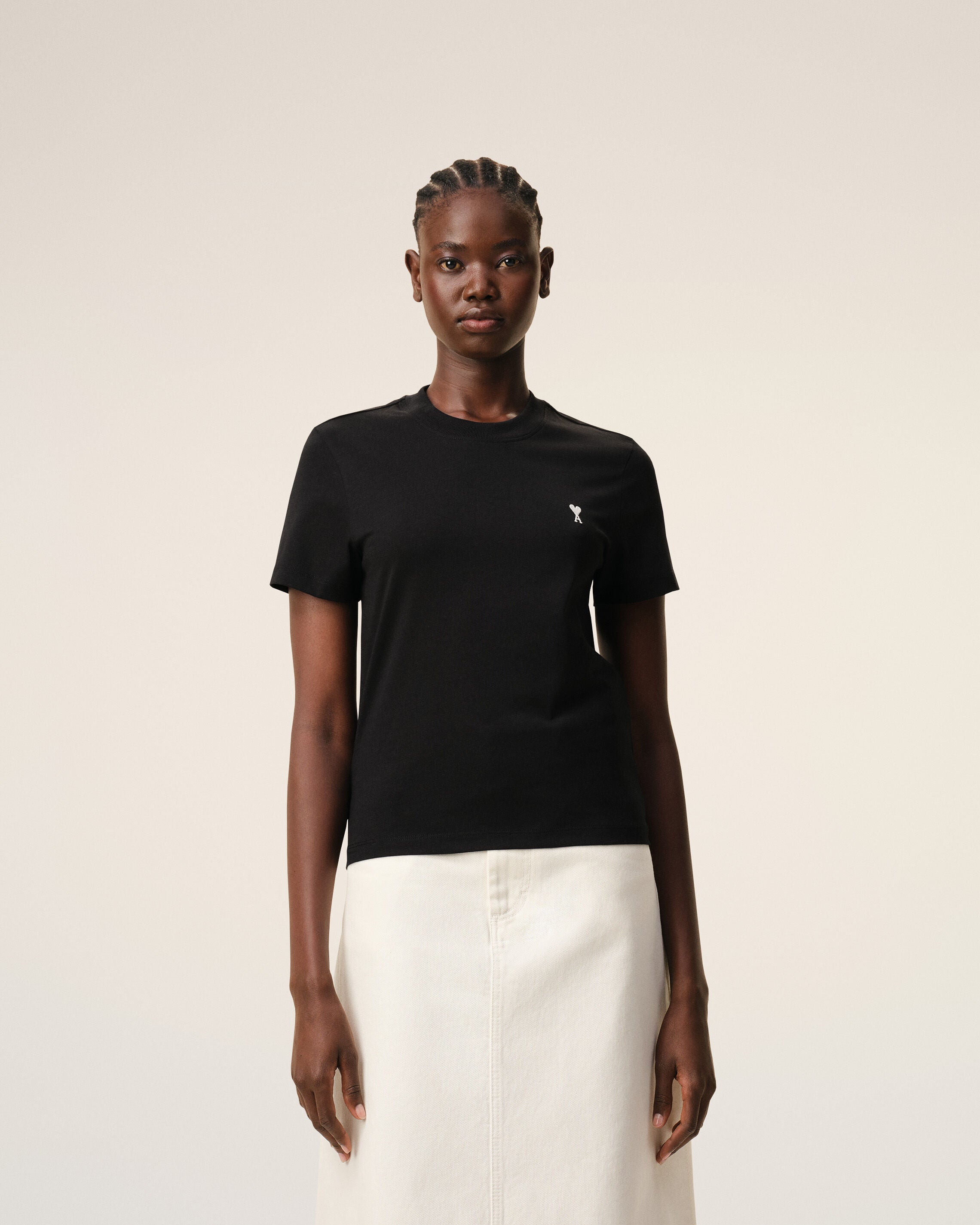 Black Cotton Ami De Coeur Cropped Tshirt Women's