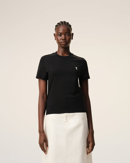 Black Cotton Ami De Coeur Cropped Tshirt Women's