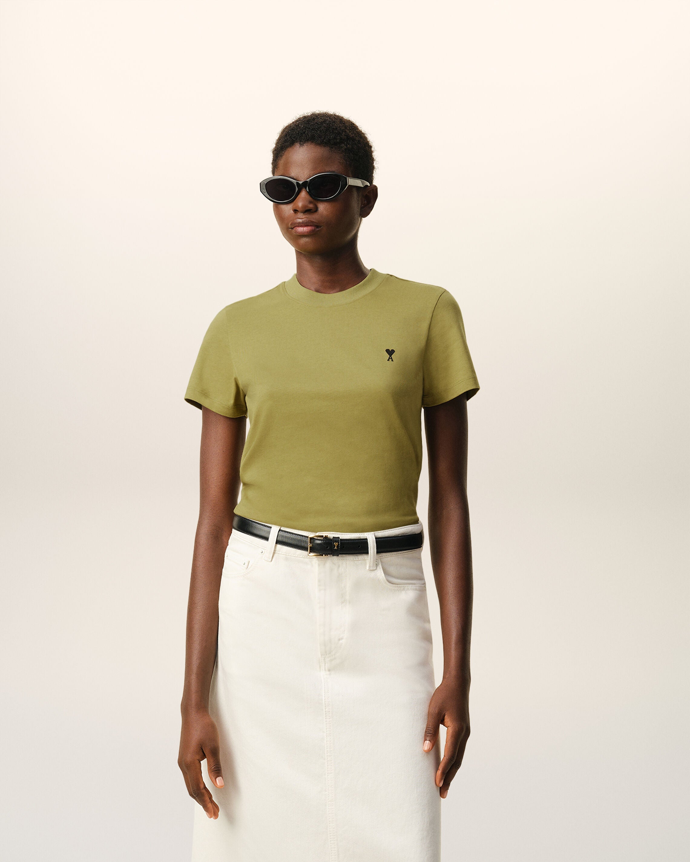 Green Cotton Ami De Coeur Cropped Tshirt Women's