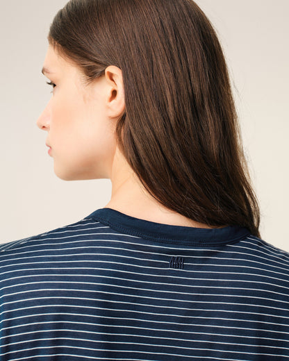 Blue Striped Cotton Ami De Coeur Tshirt Women's