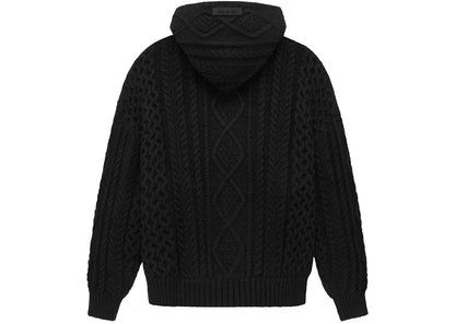 fear of god essentials cable knit hoodie black