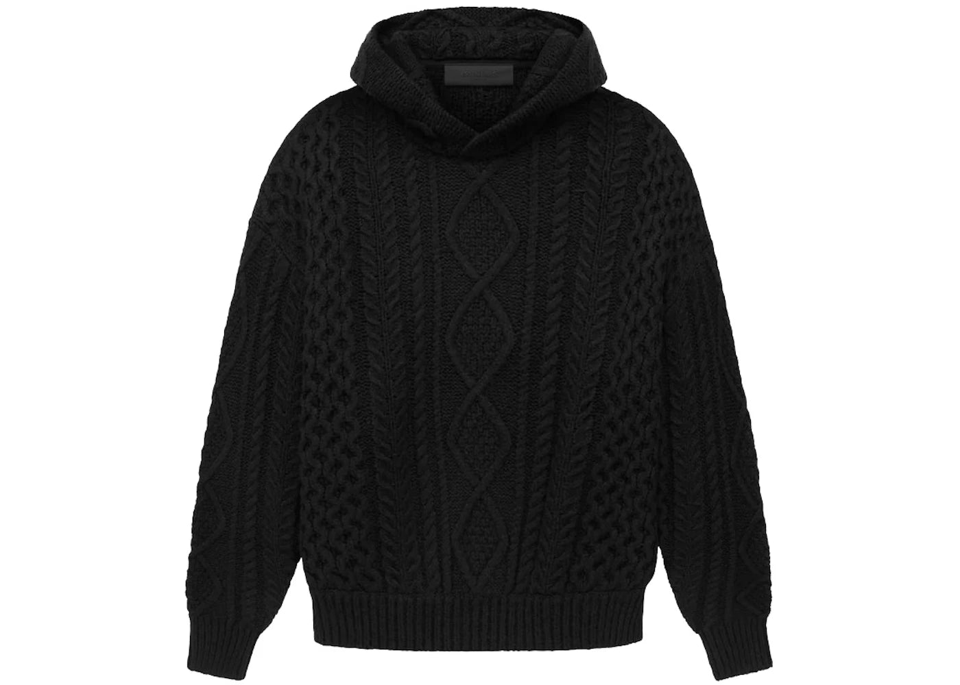 fear of god essentials cable knit hoodie black