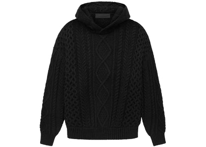 fear of god essentials cable knit hoodie black