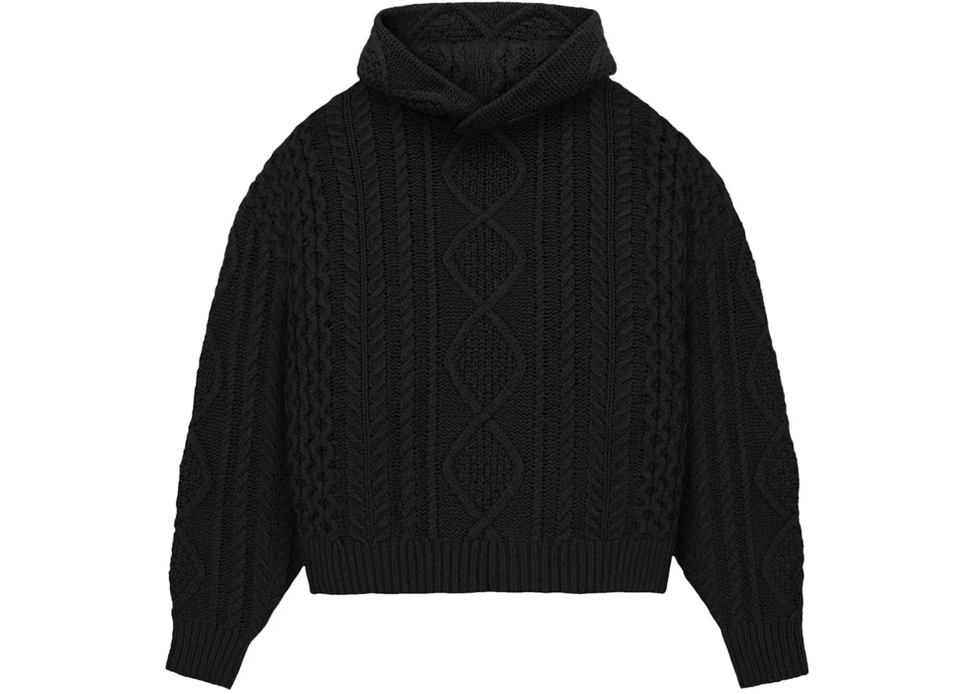 fear of god essentials cable knit hoodie jet black