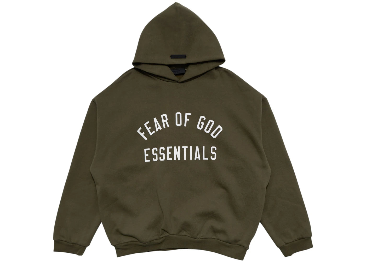 fear of god essentials fleece hoodie military