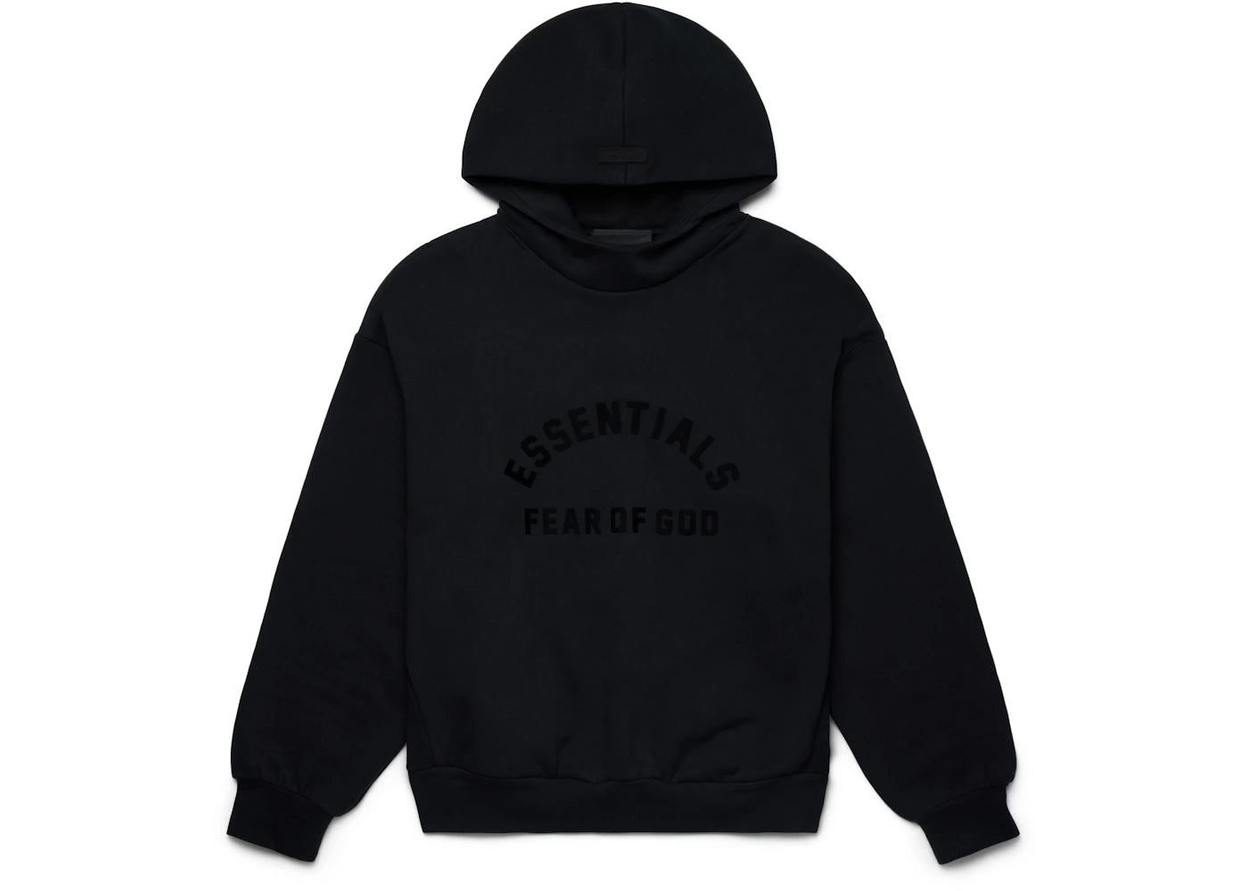 fear of god essentials arch logo hoodie jet black