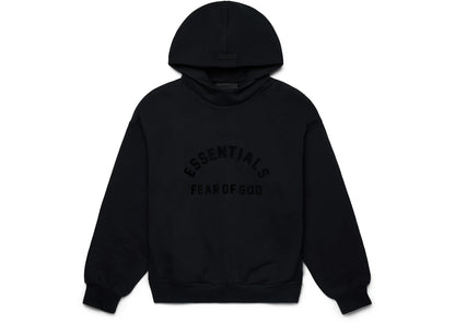 fear of god essentials arch logo hoodie jet black