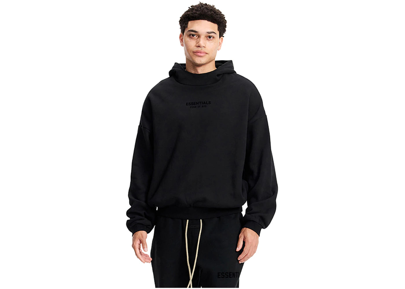 fear of god essentials hoodie jet black