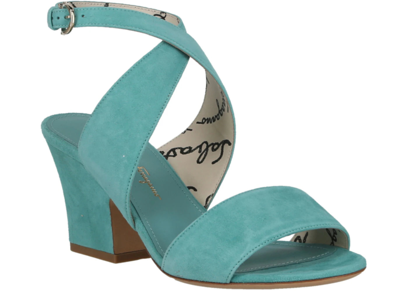 ferragamo cross strap heels blue (women's)