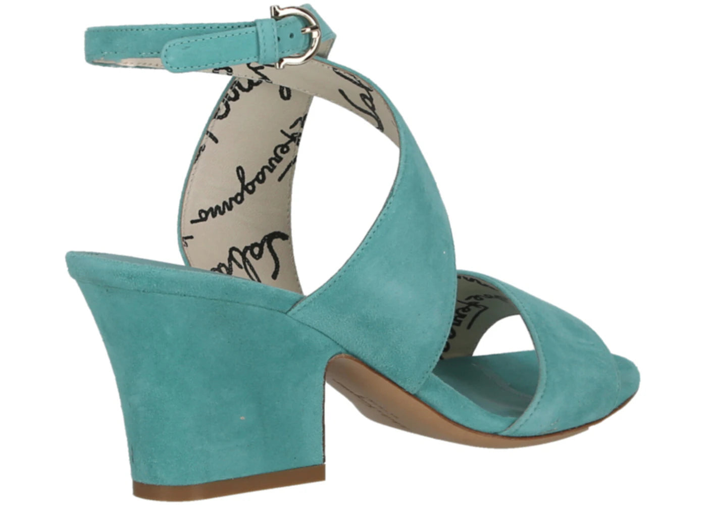 ferragamo cross strap heels blue (women's)