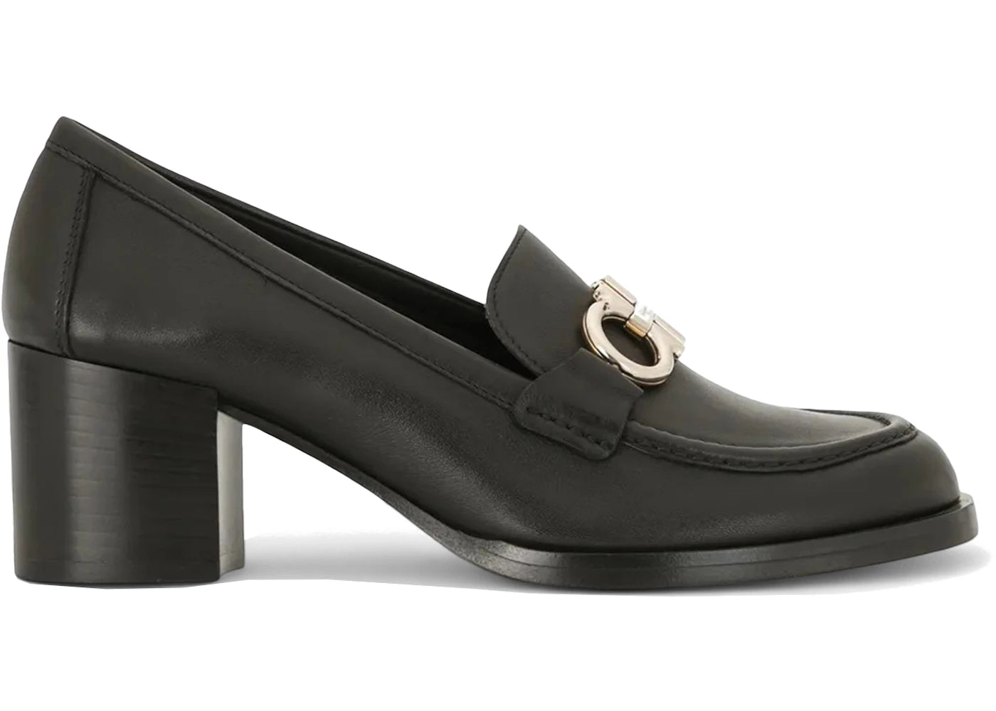 ferragamo gancini buckle chunky heel loafers black (women's)
