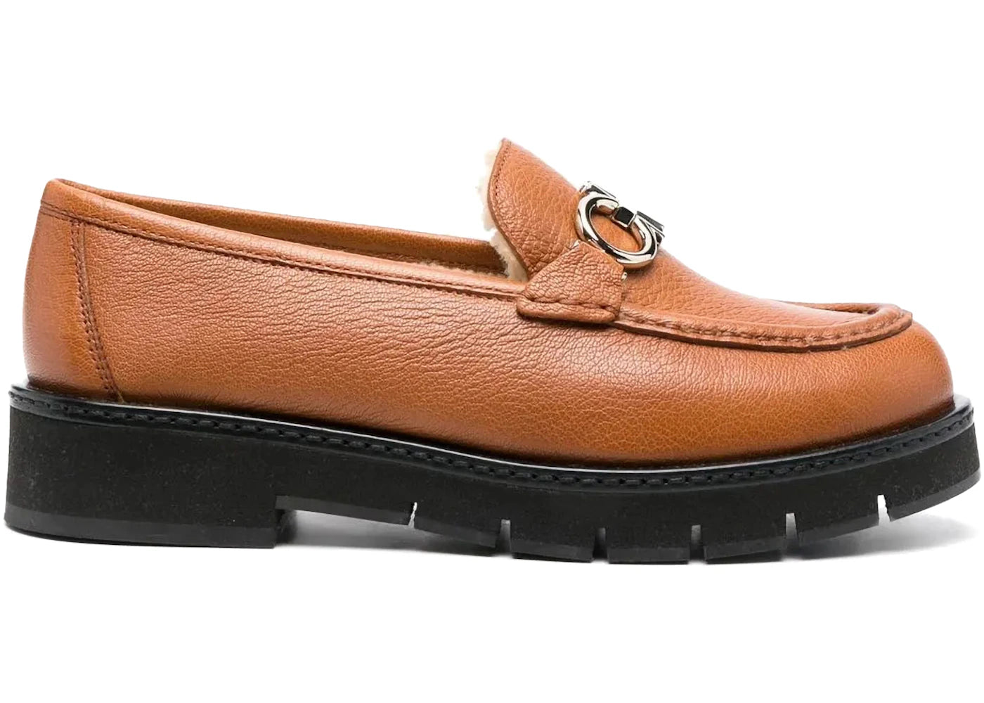 ferragamo rolo shearling-lined loafers brown (women's)