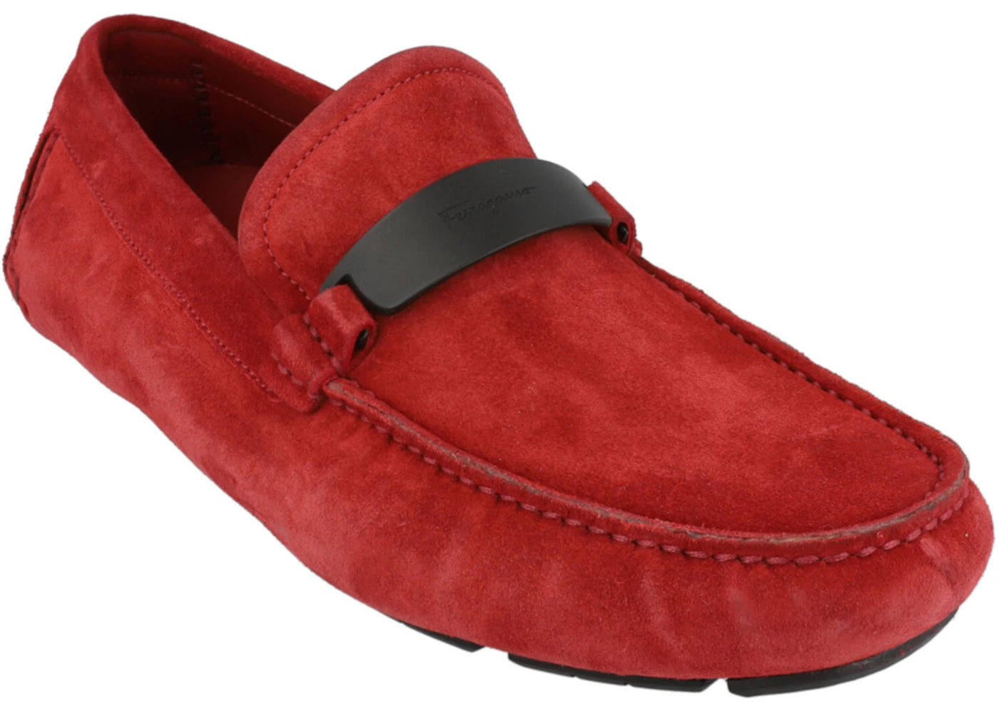 ferragamo switch suede drivers red